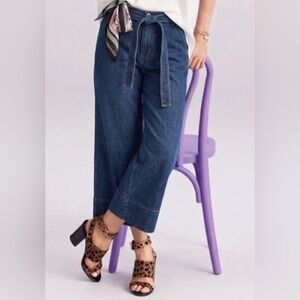 Oat High Rise Wide Leg Cropped Ankle Jeans 10/30 (31x25.5) Blue Belted Womens